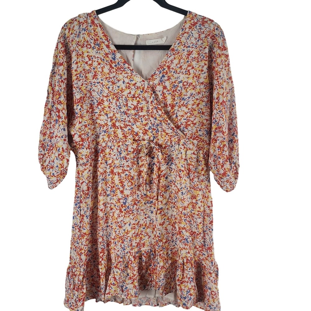 Lush Mini Dress S Womens Hals Sleeve Multicolor Floral V Neck Lined Keyhole